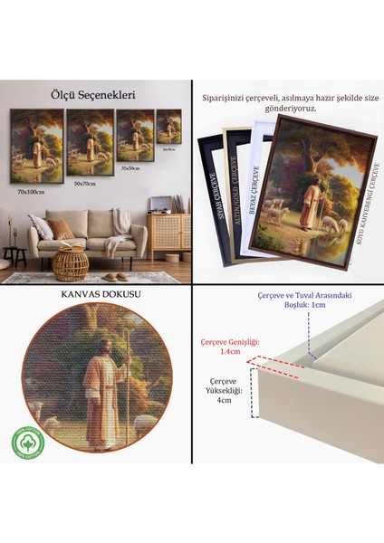 Beyaz Çerçeveli Kuzularla Göl Kenarında Duran Isa Mesih, Hristiyan Kilise Hediyesi Kanvas Tablo indirimleri