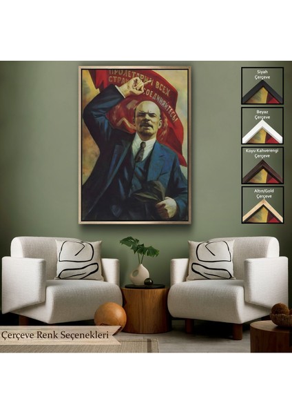 Kahverengi Çerçeveli Vladimir Ilyic Lenin Dekoratif Duvar Tablosu