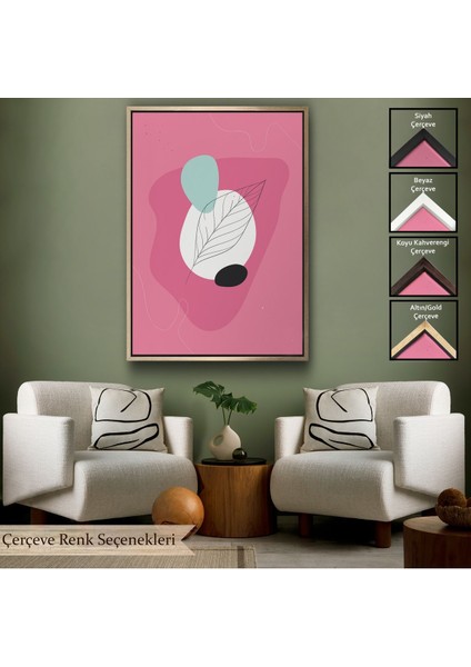 Kahverengi Çerçeveli Renkli Soyut Geometrik Şekiller Tablosu