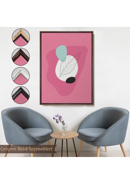 Kahverengi Çerçeveli Renkli Soyut Geometrik Şekiller Tablosu