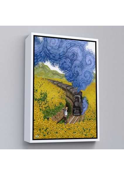 Beyaz Çerçeveli Vincent Van Gogh'un Renkli Tasviri Duvar Tablosu