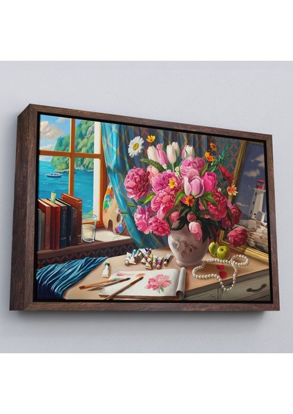 Siyah Çerçeveli Deniz Manzaralı Yağlıboya Görünüm Dekoratif Kanvas Tablo modelleri