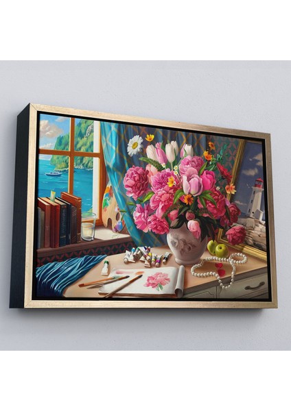 Siyah Çerçeveli Deniz Manzaralı Yağlıboya Görünüm Dekoratif Kanvas Tablo fırsatları