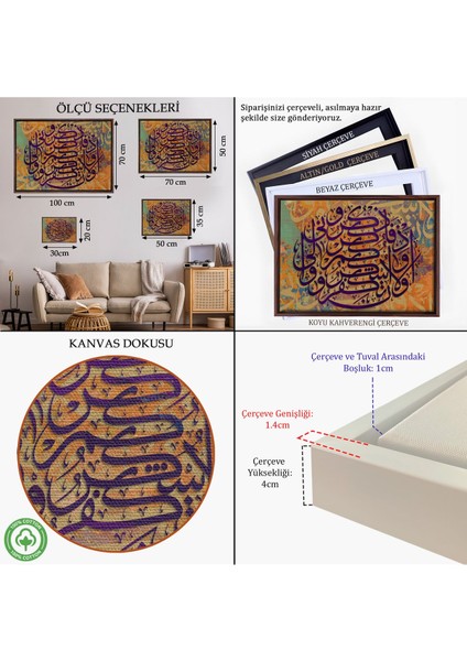 Altın Çerçeveli Siz Beni Anın Ki, Sizi Anayım; Şükredin, Nankörlük Etmeyin, Ayeti Yazılı Tablo indirimleri