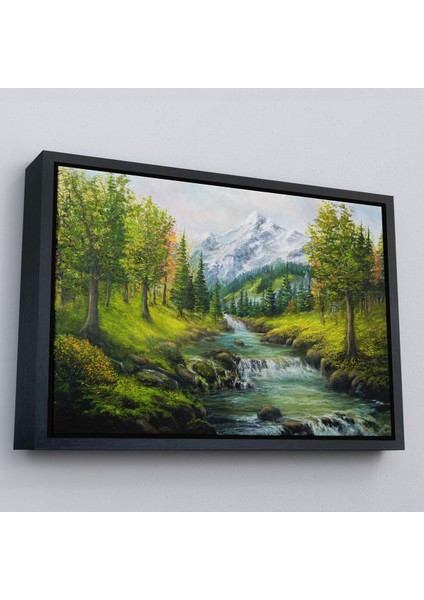 Siyah Çerçeveli Karlı Dağlar ve Ilk Bahar Manzarası Duvar Tablosu