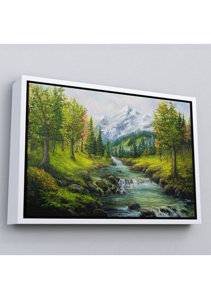 Siyah Çerçeveli Karlı Dağlar ve Ilk Bahar Manzarası Duvar Tablosu fiyatları