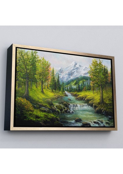 Siyah Çerçeveli Karlı Dağlar ve Ilk Bahar Manzarası Duvar Tablosu fırsatları