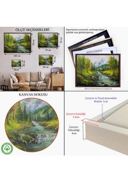 Siyah Çerçeveli Karlı Dağlar ve Ilk Bahar Manzarası Duvar Tablosu indirimleri