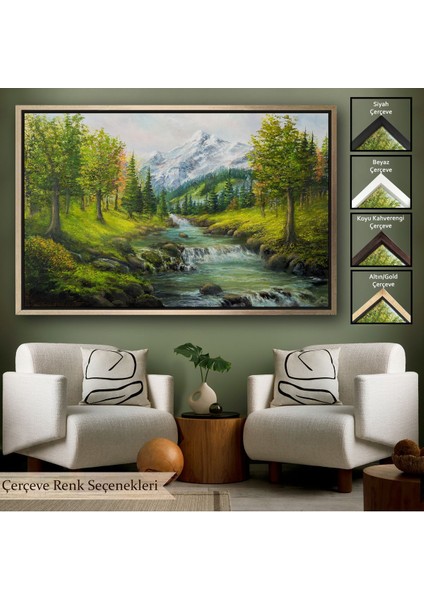 Siyah Çerçeveli Karlı Dağlar ve Ilk Bahar Manzarası Duvar Tablosu