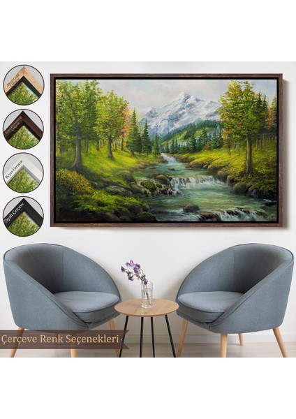 Siyah Çerçeveli Karlı Dağlar ve Ilk Bahar Manzarası Duvar Tablosu