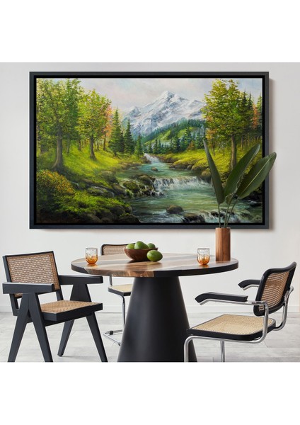 Siyah Çerçeveli Karlı Dağlar ve Ilk Bahar Manzarası Duvar Tablosu