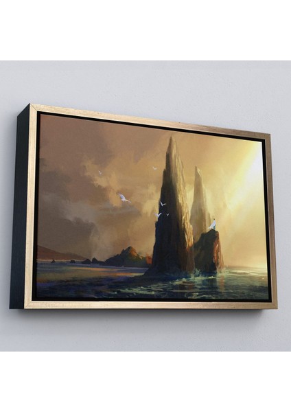 Siyah Çerçeveli Kayaların Üzerinden Okyanusu Izleyen Beyaz Pelerinli Kadın Kanvas Tablo fırsatları