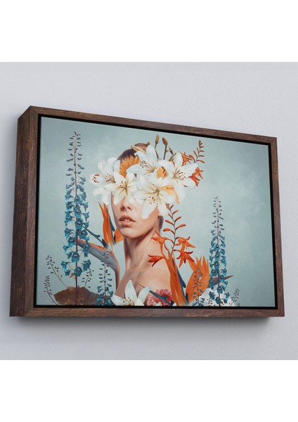 Beyaz Çerçeveli Çiçekler Içindeki Güzel Kadın Portresi Kanvas Tablo fiyatları