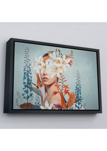 Beyaz Çerçeveli Çiçekler Içindeki Güzel Kadın Portresi Kanvas Tablo fırsatları