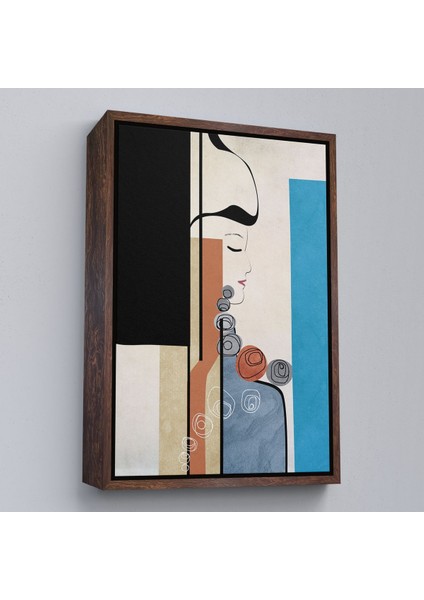 Kahverengi Çerçeveli Renkli Soyut Kadın Tablosu