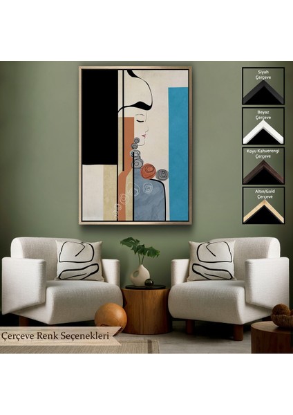 Kahverengi Çerçeveli Renkli Soyut Kadın Tablosu