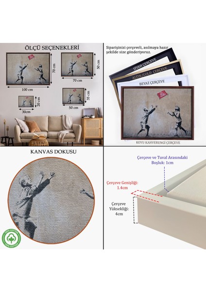 Altın Çerçeveli Banksy Stencil'in Top Oyunları Yok Isimli Eseri Kanvas Tablo indirimleri