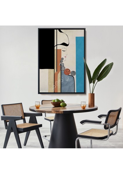 Kahverengi Çerçeveli Renkli Soyut Kadın Tablosu