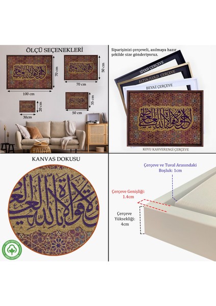 Siyah Çerçeveli Allahın Herseye Gücü Yeter Yazılı Dekoratif Kanvas Tablo indirimleri