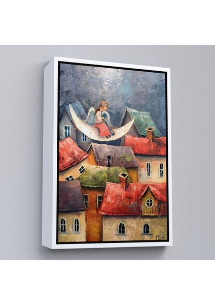 Beyaz Çerçeveli Gecenin Meleği Dekoratif Duvar Tablosu