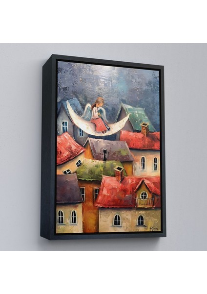 Beyaz Çerçeveli Gecenin Meleği Dekoratif Duvar Tablosu fırsatları