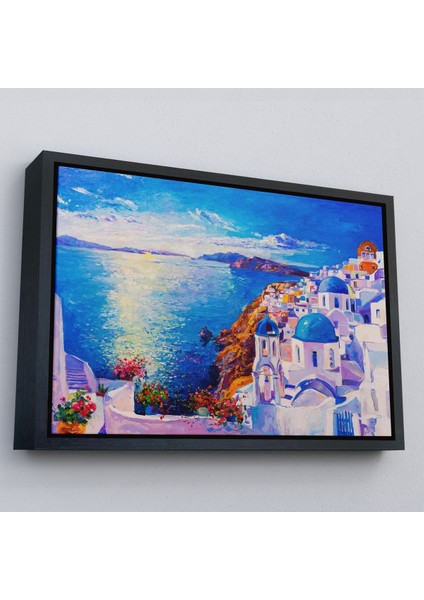 Kahverengi Çerçeveli Mikanos Yunanistan Yağlıboya Görünüm Dekoratif Tablo modelleri