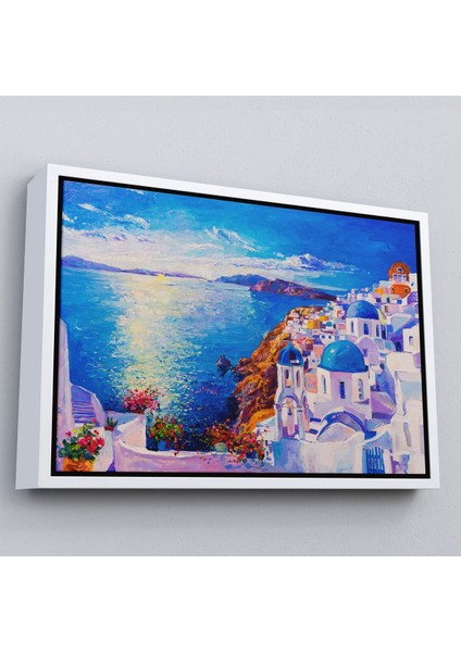 Kahverengi Çerçeveli Mikanos Yunanistan Yağlıboya Görünüm Dekoratif Tablo fırsatları