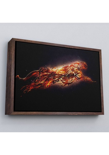 Çerçeveli Altın Renkli Koşan Çita Kanvas Tablo, Hayvan Duvar Sanatı, Büyük Kanvas TABLO-5380