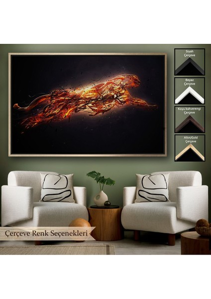 Çerçeveli Altın Renkli Koşan Çita Kanvas Tablo, Hayvan Duvar Sanatı, Büyük Kanvas TABLO-5380 indirimleri