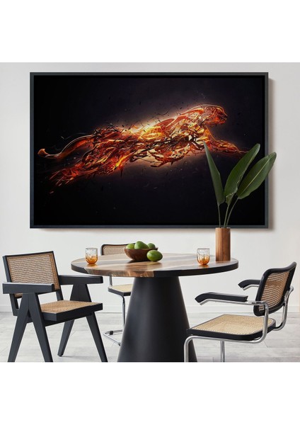 Çerçeveli Altın Renkli Koşan Çita Kanvas Tablo, Hayvan Duvar Sanatı, Büyük Kanvas TABLO-5380