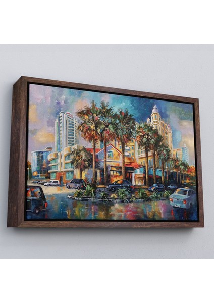 Kahverengi Çerçeveli Yağmurdan Sonra Sevilen Sochi Şehrinin Mimari Manzara Kanvas Duvar Tablosu