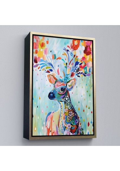 Kahverengi Çerçeveli Renkli Çiçek Detaylı Geyik Dekoratif Duvar Tablosu fiyatları