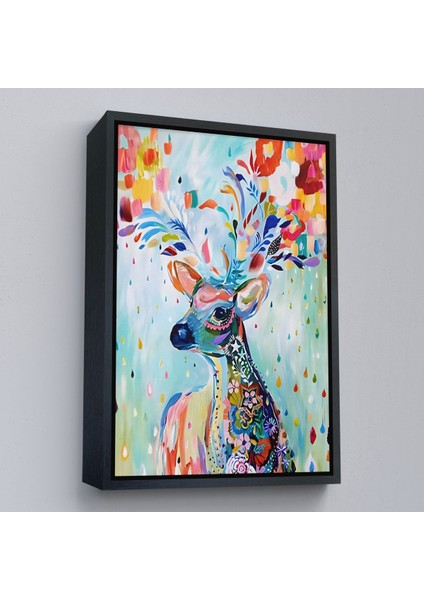 Kahverengi Çerçeveli Renkli Çiçek Detaylı Geyik Dekoratif Duvar Tablosu modelleri