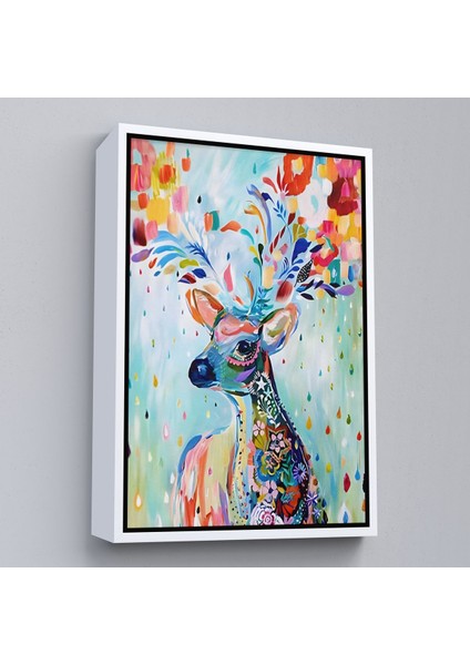 Kahverengi Çerçeveli Renkli Çiçek Detaylı Geyik Dekoratif Duvar Tablosu fırsatları
