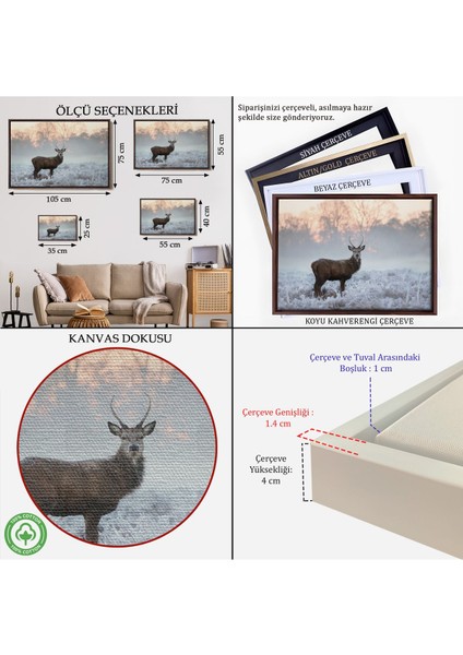 Çerçeveli Geyik Dekoratif Kanvas TABLO-1166 indirimleri