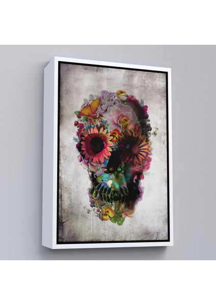Siyah Çerçeveli Şeker Kafatası Rengarenk Çiçekli Kafatası Ölülerin Günü Kanvas Tablo fiyatları