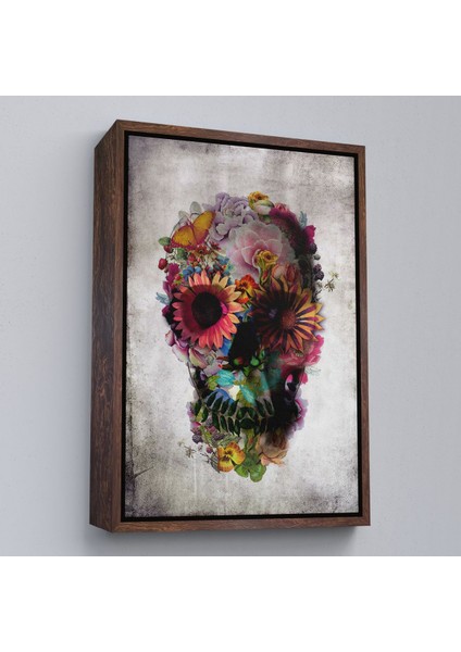 Siyah Çerçeveli Şeker Kafatası Rengarenk Çiçekli Kafatası Ölülerin Günü Kanvas Tablo modelleri