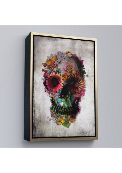 Siyah Çerçeveli Şeker Kafatası Rengarenk Çiçekli Kafatası Ölülerin Günü Kanvas Tablo fırsatları