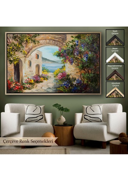 Çerçeveli Yaz Manzarası Yağlıboya Görünüm Dekoratif Kanvas Duvar TABLOSU-3476