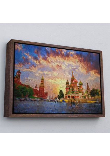 Beyaz Çerçeveli Kızıl Meydan'da Moskova Kremlin ve Aziz Vasil Katedrali Kanvas Tablosu fiyatları