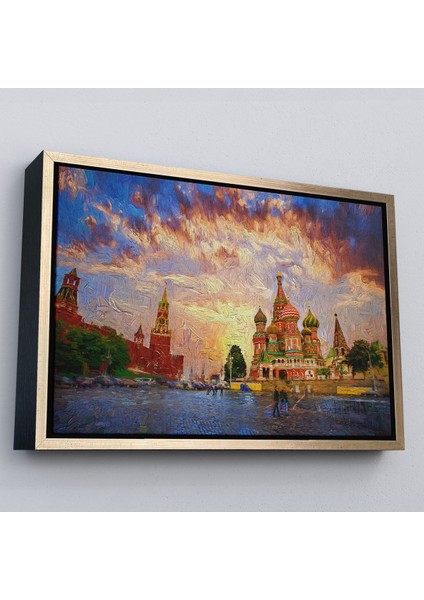Beyaz Çerçeveli Kızıl Meydan'da Moskova Kremlin ve Aziz Vasil Katedrali Kanvas Tablosu modelleri