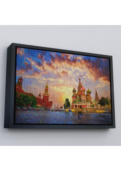 Beyaz Çerçeveli Kızıl Meydan'da Moskova Kremlin ve Aziz Vasil Katedrali Kanvas Tablosu fırsatları