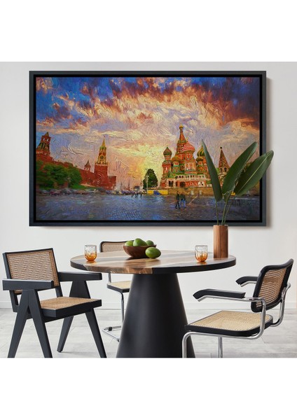 Beyaz Çerçeveli Kızıl Meydan'da Moskova Kremlin ve Aziz Vasil Katedrali Kanvas Tablosu
