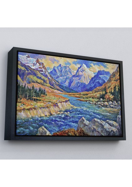 Altın Çerçeveli Kafkas Dağları Manzaralı Yağlıboya Görünüm Dekoratif Tablo fiyatları