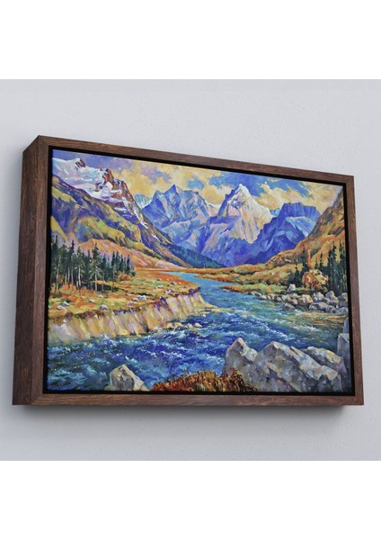 Altın Çerçeveli Kafkas Dağları Manzaralı Yağlıboya Görünüm Dekoratif Tablo fırsatları