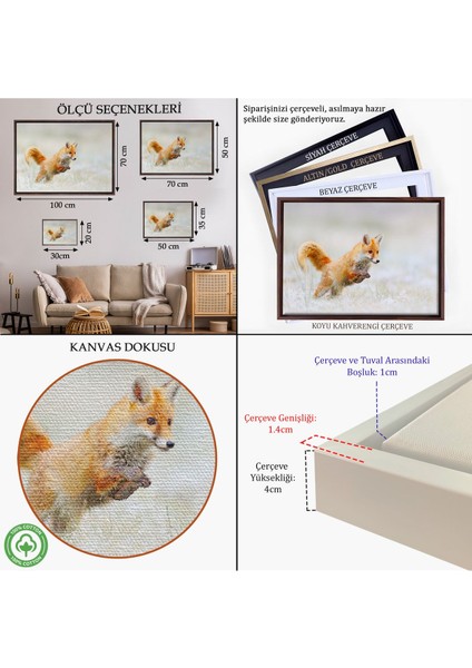 Altın Çerçeveli Tilki Dekoratif Kanvas Tablo indirimleri