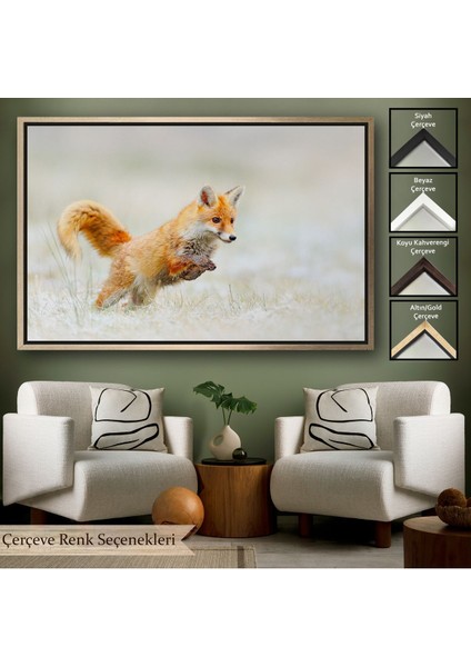 Altın Çerçeveli Tilki Dekoratif Kanvas Tablo