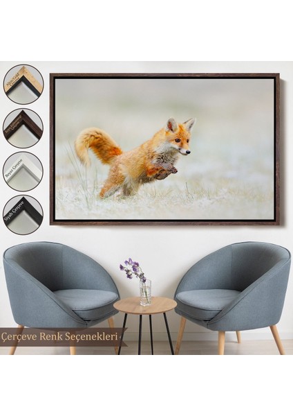 Altın Çerçeveli Tilki Dekoratif Kanvas Tablo