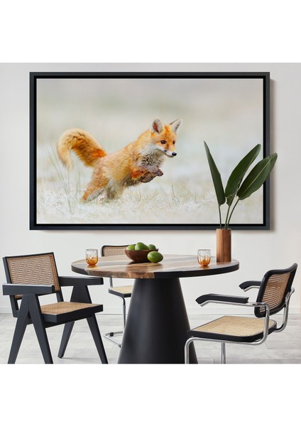 Altın Çerçeveli Tilki Dekoratif Kanvas Tablo