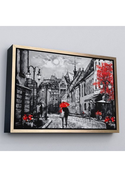 Kahverengi Çerçeveli Macaristan Budapeşte Sokak Manzarası Yağlıboya Görünüm Dekoratif Duvar Tablosu fiyatları